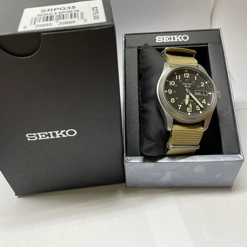 Seiko 5 Sports Military-Inspired Field Black Dial Watch- SRPG35